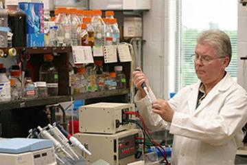 Geneticist Timothy Leathers prepares food-grade enzymes from a cultured strain