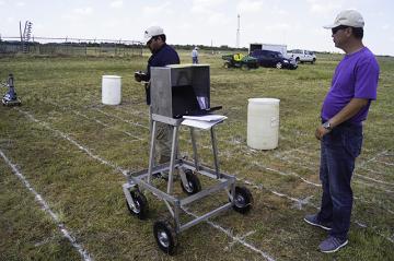 Scientists performing field tests of the (RHEX) robot hexapod