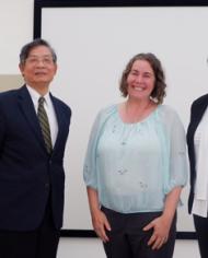 Simon Liu and Deirdra Chester pose with ARSX contest winner Erin Legacki. 